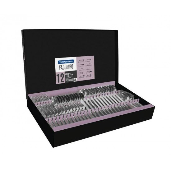 FAQUEIRO ACO INOX COM FACA DE MESA 76 PC TRAMONTINA