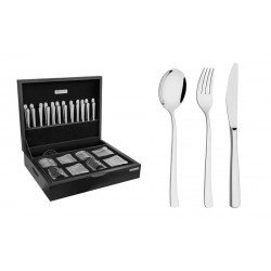 FAQUEIRO BERLIN BRILHO EM ACO INOX ACABAMENTO ALTO BRILHO ESTOJO DE MADEIRA 101 PECAS TRAMONTINA