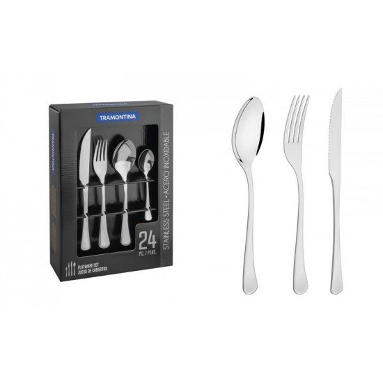 FAQUEIRO ACO INOX COM FACA DE MESA 24 PC TRAMONTINA
