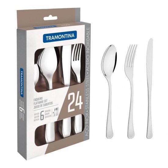 FAQUEIRO ACO INOX COM FACA DE MESA 24 PC TRAMONTINA