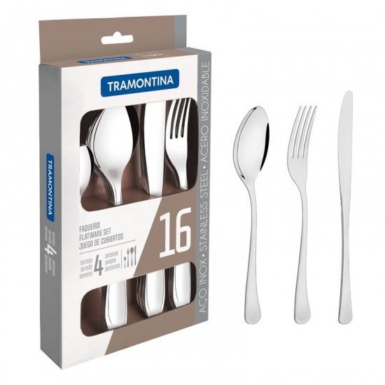 FAQUEIRO ACO INOX COM FACA DE MESA 16 PC TRAMONTINA