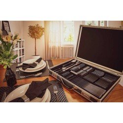 FAQUEIRO AMAZONAS EM ACO INOX COM FACAS DE MESA ACABAMENTO BRILHO 72 PECAS TRAMONTINA