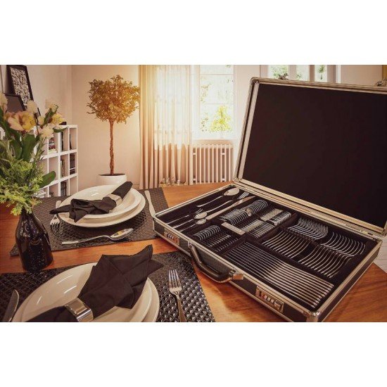 FAQUEIRO AMAZONAS EM ACO INOX COM FACAS DE MESA ACABAMENTO BRILHO 72 PECAS TRAMONTINA