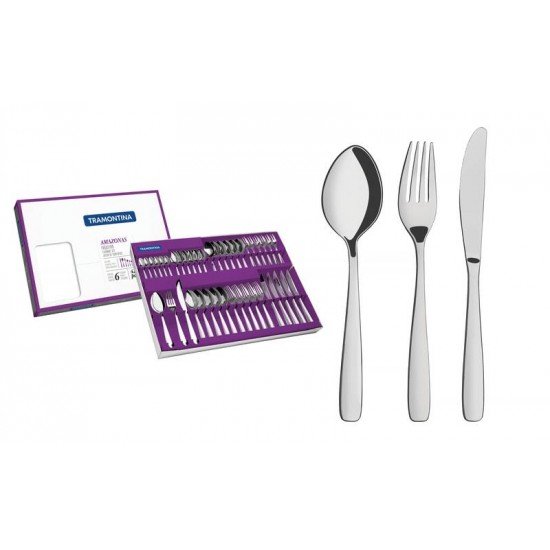 FAQUEIRO AMAZONAS EM ACO INOX COM FACAS DE MESA ACABAMENTO EM BRILHO 42 PECAS TRAMONTINA