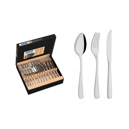 FAQUEIRO CONTINENTAL EM ACO INOX FACAS PARA CHURRASCO ACABAMENTO BRILHO E FOSCO 24 PECAS TRAMONTINA