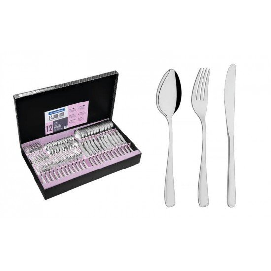 FAQUEIRO EM ACO INOX COM FACAS DE MESA ACABAMENTO BRILHO E FOSCO 72 PECAS TRAMONTINA