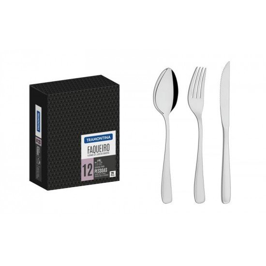 FAQUEIRO CONTINENTAL EM ACO INOX COM FACAS PARA CHURRASCO ACABAMENTO BRILHO 72 PECAS TRAMONTINA