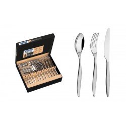 FAQUEIRO WIND EM ACO INOX COM FACAS DE MESA ACABAMENTO BRILHO E FOSCO 24 PECAS TRAMONTINA