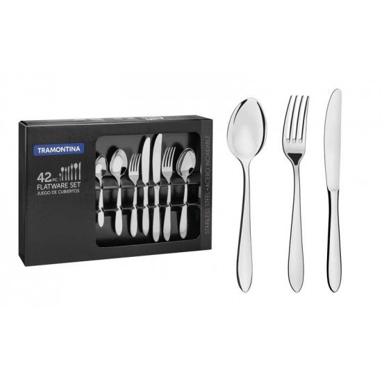 FAQUEIRO SATRI EM ACO INOX COM FACAS DE MESA ACABAMENTO ALTO BRILHO TRAMONTINA