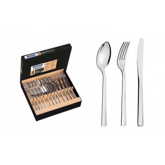 FAQUEIRO OSLO EM ACO INOX COM FACAS DE MESA ACABAMENTO ALTO BRILHO 24 PECAS TRAMONTINA