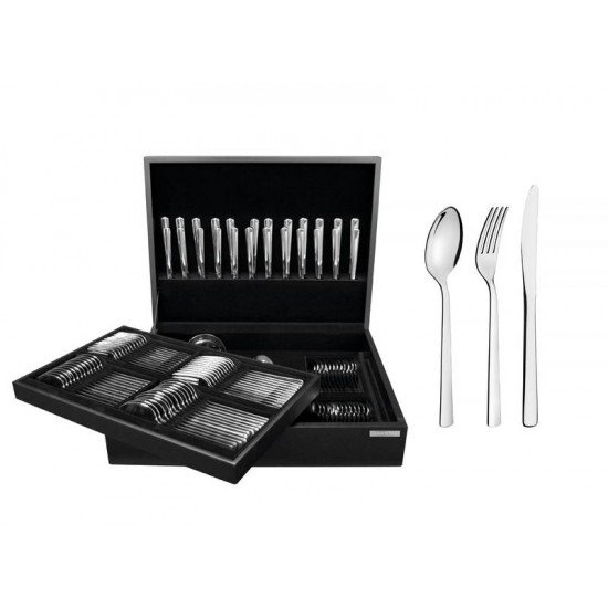 FAQUEIRO OSLO EM ACO INOX COM FACAS DE MESA E ESTOJO DE MADEIRA 101 PECAS TRAMONTINA