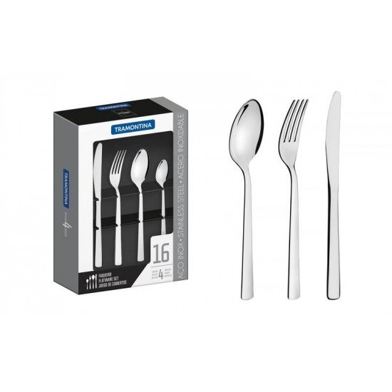 FAQUEIRO OSLO EM ACO INOX COM FACAS PARA CHURRASCO ACABAMENTO BRILHO E FOSCO 16 PECAS TRAMONTINA