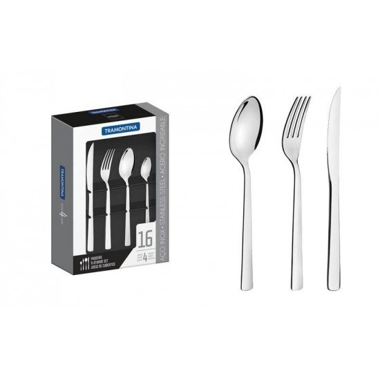 FAQUEIRO OSLO EM ACO INOX COM FACAS PARA CHURRASCO ACABAMENTO BRILHO E FOSCO 16 PECAS TRAMONTINA