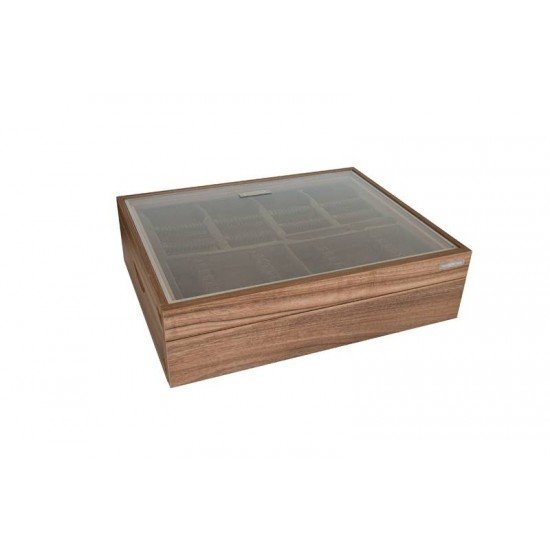 ESTOJO DE MADEIRA MDF, COM TAMPA DE VIDRO TRAMONTINA