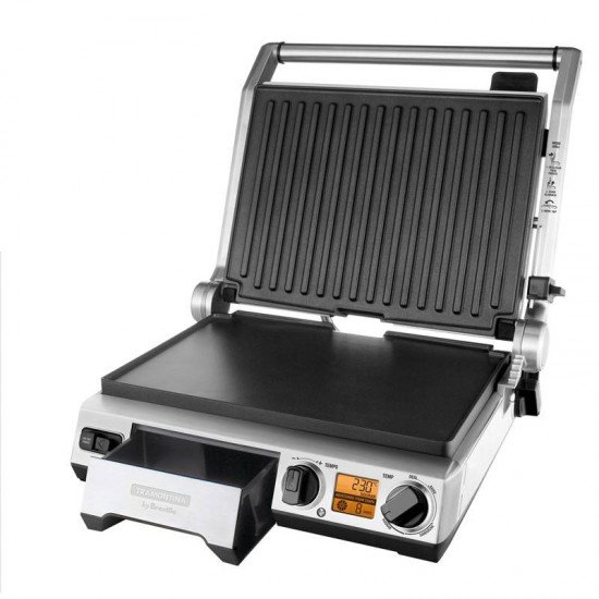 GRILL ELÉTRICO TRAMONTINA BY BREVILLE SMART EM AÇO INOX PRETO E PRATA