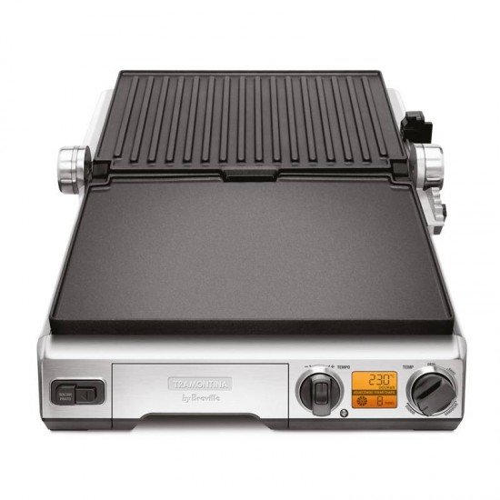 GRILL ELÉTRICO TRAMONTINA BY BREVILLE SMART EM AÇO INOX PRETO E PRATA