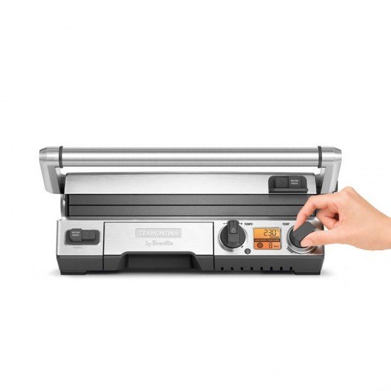 GRILL ELÉTRICO TRAMONTINA BY BREVILLE SMART EM AÇO INOX PRETO E PRATA