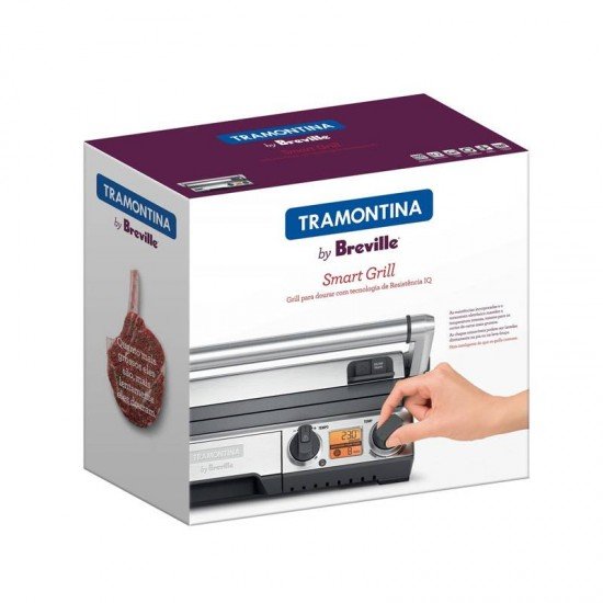 GRILL ELÉTRICO TRAMONTINA BY BREVILLE SMART EM AÇO INOX PRETO E PRATA