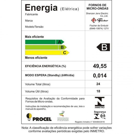 FORNO MICROONDAS DE EMBUTIR  FISCHER 24 LITROS INOX