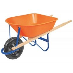 CARRINHO DE MAO BRACO DE MADEIRA CACAMBA PLASTICA FUNDA LARANJA PNEU EM BORRACHA TRAMONTINA