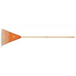 VASSOURA PLASTICA LARANJA 22 DENTES COM CABO DE MADEIRA DE 120 CM PARA JARDIM TRAMONTINA