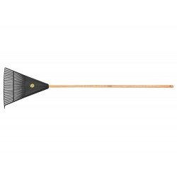 VASSOURA PLASTICA PRETA 22 DENTES COM CABO DE MADEIRA DE 120 CM PARA JARDIM TRAMONTINA