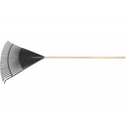 VASSOURA PLASTICA PRETA 30 DENTES COM CABO DE MADEIRA DE 120 CM DESMONTADO PARA JARDIM TRAMONTINA