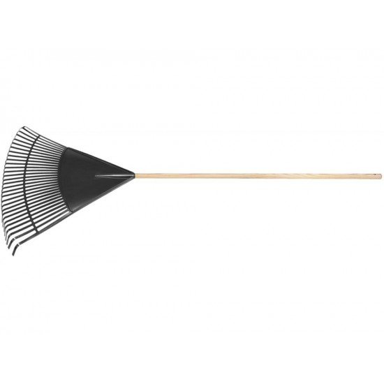 VASSOURA PLASTICA PRETA 30 DENTES COM CABO DE MADEIRA DE 120 CM DESMONTADO PARA JARDIM TRAMONTINA