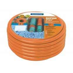 MANGUEIRA SUPER FLEX EM PVC LARANJA PARA JARDIM DE 1 2 COM 15 METROS E COM ENGATES PLASTI TRAMONTINA