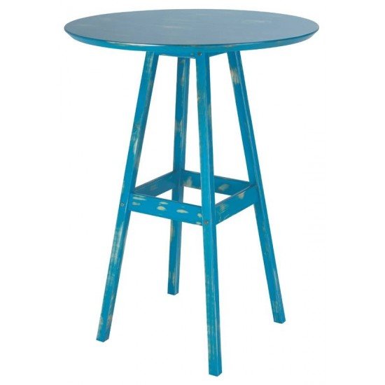 MESA DE MADEIRA PUB ALTA RUSTICA EM PINUS COM ACABAMENTO AZUL TRAMONTINA