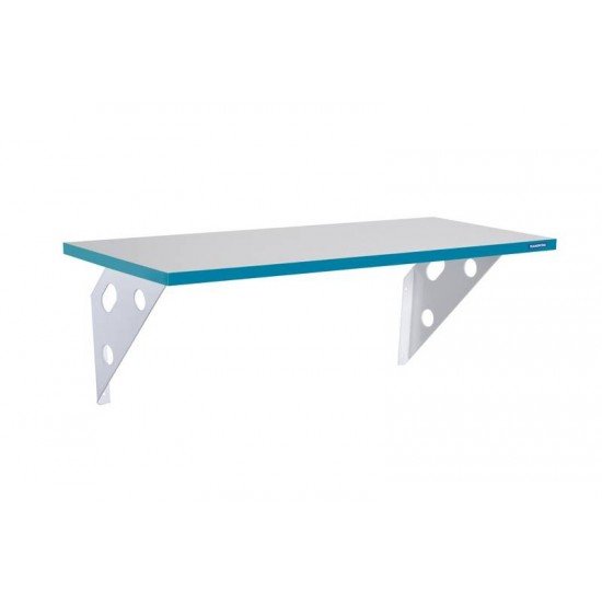 PRATELEIRA COLOR MADEIRA PINUS BRANCA BORDA EM PVC AZUL E SUPORTE METALICO 600X250X15 MM TRAMONTINA