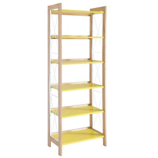 ESTANTE SUMMER OPEN EM MADEIRA PINUS COM ACABAMENTO NATURAL COM 6 PRATELEIRAS AMARELAS TRAMONTINA