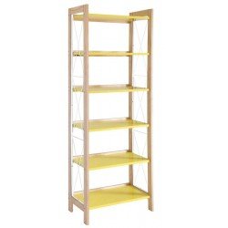 ESTANTE SUMMER OPEN EM MADEIRA PINUS COM ACABAMENTO NATURAL E 6 PRATELEIRAS AMARELAS TRAMONTINA