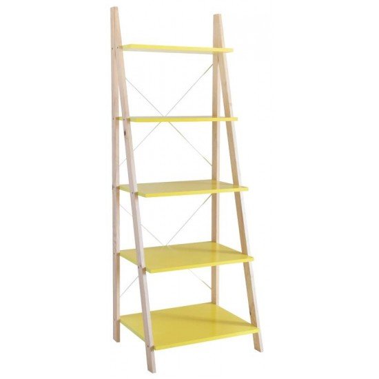 ESTANTE SUMMER STEPS X EM MADEIRA PINUS C ACABAMENTO NATURAL E 5 PRATELEIRAS AMARELAS TRAMONTINA