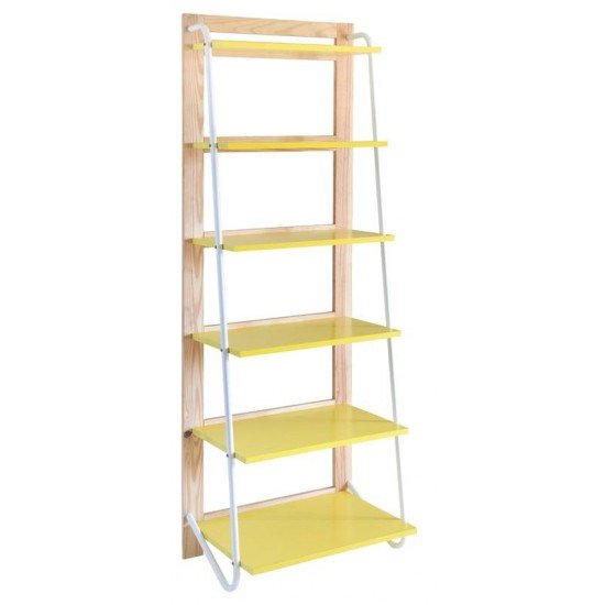 ESTANTE SUMMER STEPS EM MADEIRA PINUS C ACABAMENTO NATURAL C6 PRATELEIRAS AMARELAS TRAMONTINA