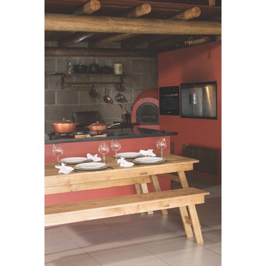 CONJUNTO DE MESA E BANCOS NATURALLE COM TINGIMENTO RUSTICO TRAMONTINA