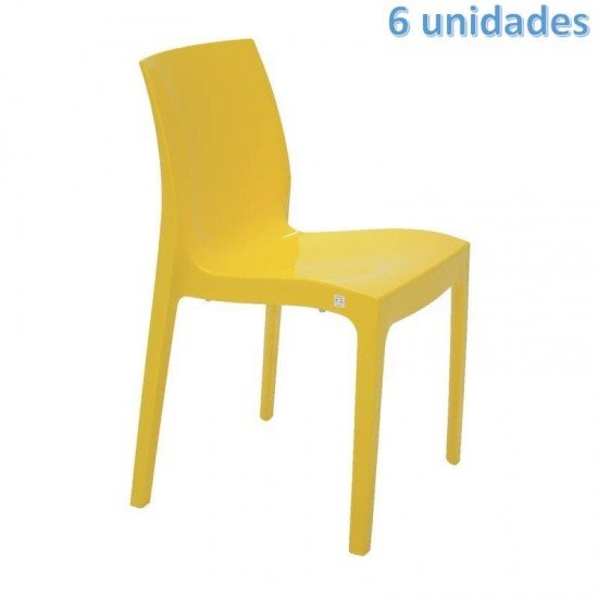 KIT 6 CADEIRAS PLASTICA MONOBLOCO ALICE AMARELA TRAMONTINA
