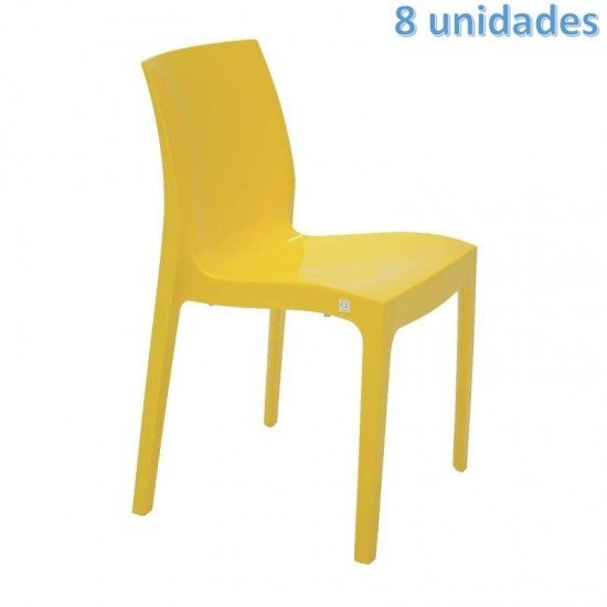 KIT 8 CADEIRAS PLASTICA MONOBLOCO ALICE AMARELA TRAMONTINA