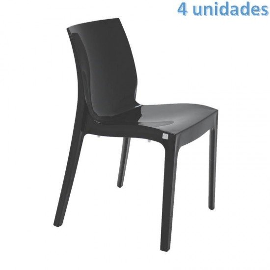 KIT 4 CADEIRAS PLASTICA MONOBLOCO ALICE PRETA TRAMONTINA