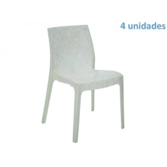 KIT 4 CADEIRAS PLASTICA MONOBLOCO ALICE MADRE PEROLA BRANCA TRAMONTINA