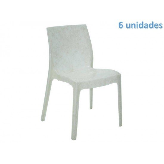 KIT 6 CADEIRAS PLASTICA MONOBLOCO ALICE MADRE PEROLA BRANCA TRAMONTINA