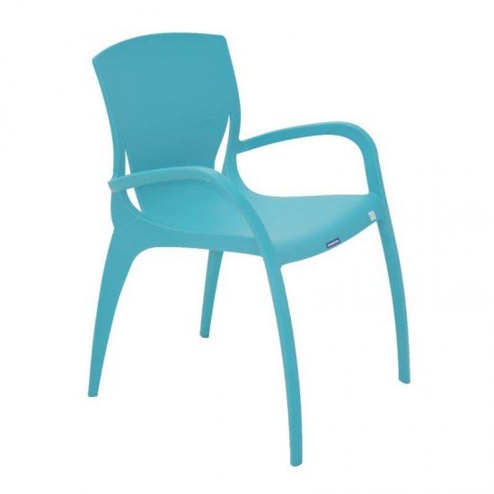 CADEIRA PLASTICA MONOBLOCO COM BRACOS CLARICE AZUL CLARA