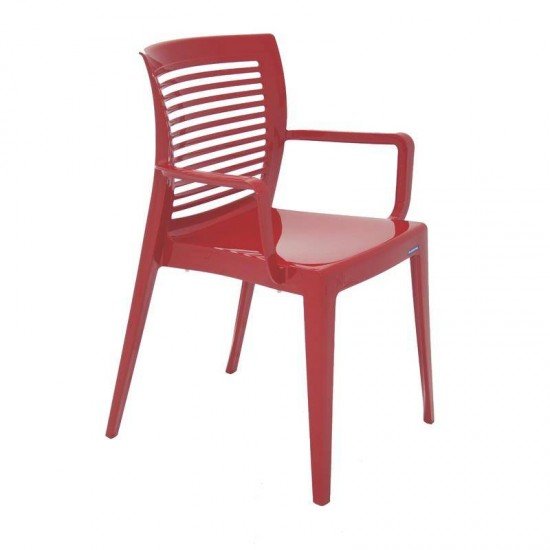 CADEIRA PLASTICA MONOBLOCO COM BRACOS VICTORIA VERMELHA ENCOSTO VAZADO HORIZONTAL