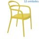 KIT 12 CADEIRAS PLASTICA MONOBLOCO COM BRACOS SISSI AMARELA TRAMONTINA