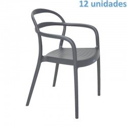 KIT 12 CADEIRAS PLASTICA MONOBLOCO COM BRACOS SISSI GRAFITE TRAMONTINA