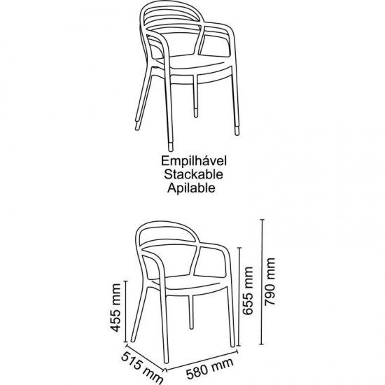 CADEIRA PLASTICA MONOBLOCO COM BRACOS SISSI BRANCA