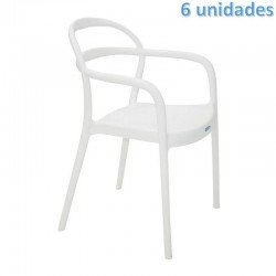 KIT 6 CADEIRAS PLASTICA MONOBLOCO COM BRACOS SISSI BRANCA TRAMONTINA