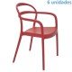KIT 6 CADEIRAS PLASTICA MONOBLOCO COM BRACOS SISSI VERMELHA TRAMONTINA