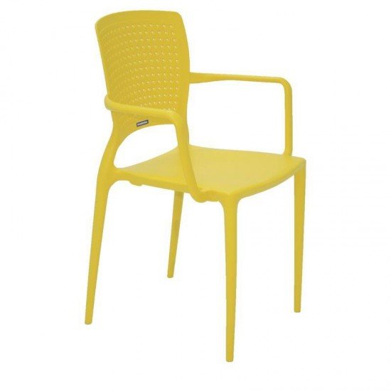 CADEIRA PLASTICA MONOBLOCO COM BRACOS SAFIRA AMARELA