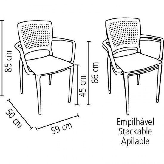 CADEIRA PLASTICA MONOBLOCO COM BRACOS SAFIRA BRANCA